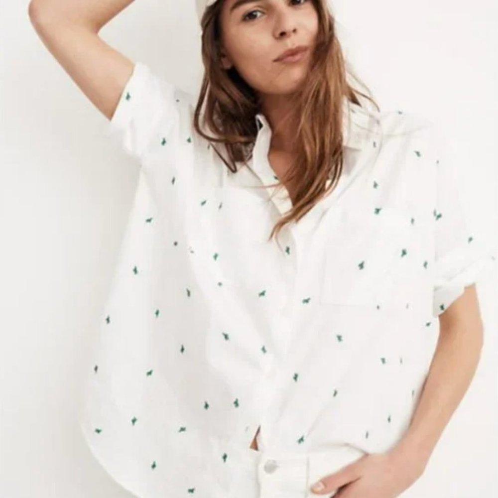 Madewell Women's Embroidered Cactus Courier Shirt Button Down Size Small